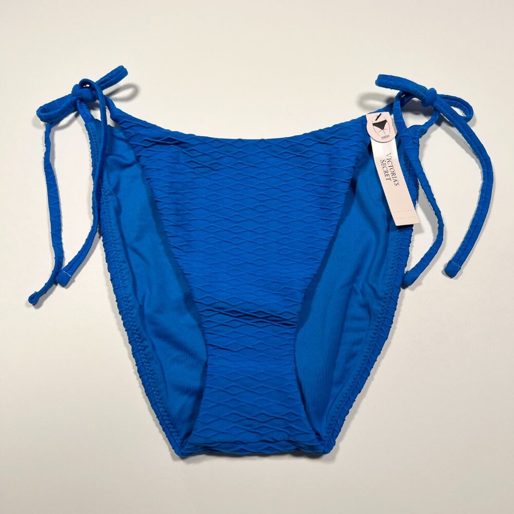 Victoria Secret Large L Side Tie CHEEKY Bikini Bottom Textured Shocking Blue